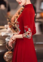 Red Chinese Embroidered Cheongsam Dress