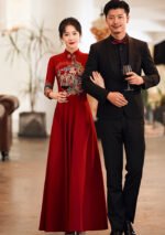 Red Chinese Embroidered Cheongsam Dress