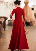 Red Chinese Embroidered Cheongsam Dress