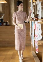 Embroidered Pink Silk Vintage Cheongsam