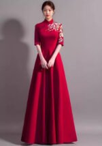 Embroidered Red Floral Modern Qipao Dresses
