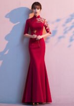 Embroidered Red Floral Modern Qipao Dresses