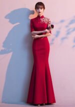 Embroidered Red Floral Modern Qipao Dresses