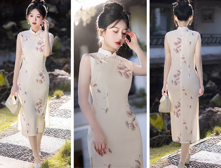 Embroidered Silk Sleeveless Slim-Fit Qipao Dress