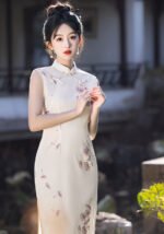 Embroidered Silk Sleeveless Slim-Fit Qipao Dress