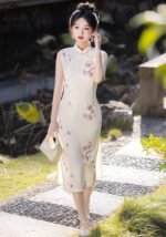 Embroidered Silk Sleeveless Slim-Fit Qipao Dress