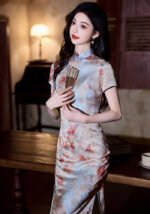 Exquisite Floral-Print Cheongsam Dress