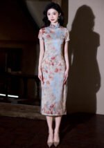 Exquisite Floral-Print Cheongsam Dress