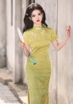 Exquisite Floral Summer Jacquard Qipao Green