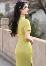 Exquisite Floral Summer Jacquard Qipao Green