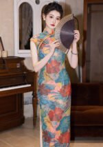 Floral Qipao Dress Sleeveless Elegant