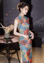 Floral Qipao Dress Sleeveless Elegant