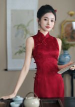Halter Neck​ Qipao Red Chinese Style Dress