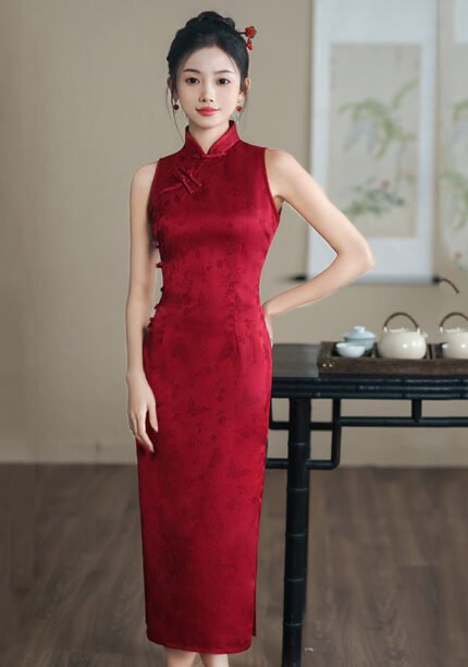 Halter Neck​ Qipao Red Chinese Style Dress