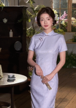 Lavender Cheongsam Embroidered Qipao Dress