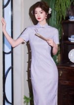 Lavender Cheongsam Embroidered Qipao Dress