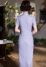 Lavender Cheongsam Embroidered Qipao Dress