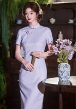 Lavender Cheongsam Embroidered Qipao Dress