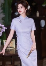 Lavender Cheongsam Embroidered Qipao Dress