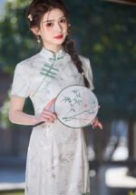 Light Green Floral Patterns Chinese Style Cheongsam Dress