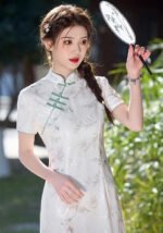 Light Green Floral Patterns Chinese Style Cheongsam Dress