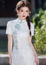 Light Green Floral Patterns Chinese Style Cheongsam Dress