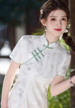 Light Green Floral Patterns Chinese Style Cheongsam Dress