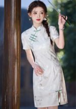 Light Green Floral Patterns Chinese Style Cheongsam Dress