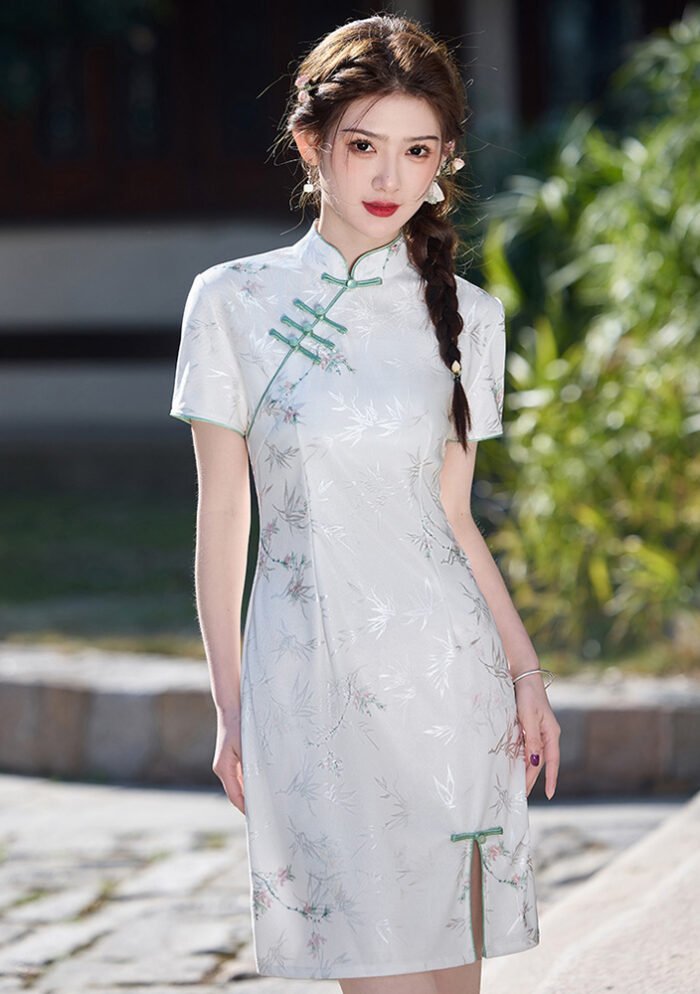 Light Green Floral Patterns Chinese Style Cheongsam Dress
