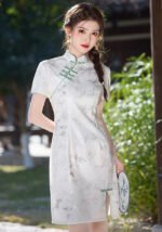 Light Green Floral Patterns Chinese Style Cheongsam Dress