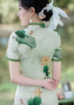 Elegant Lotus Print Chinese Cheongsam Dress