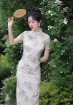 ​​Mountain & Bamboo Ink Art Cheongsam Dress