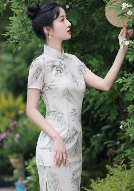 ​​Mountain & Bamboo Ink Art Cheongsam Dress