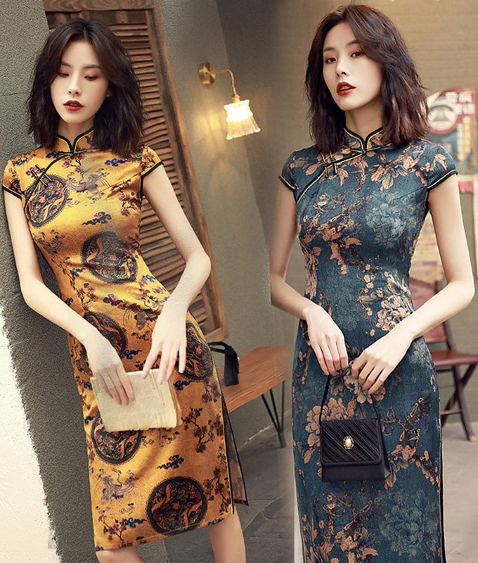 Oriental Elegance Floral-Printed Cheongsam Dress