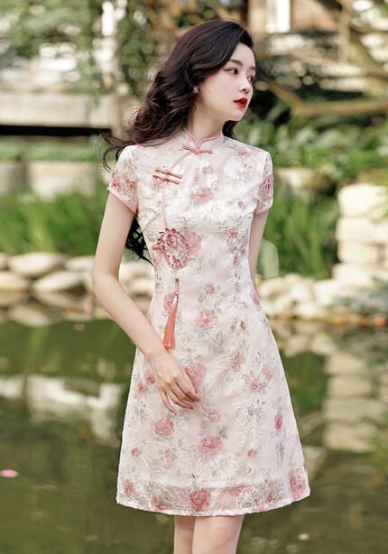 Oriental Floral Qipao Dress Midi Cheongsam