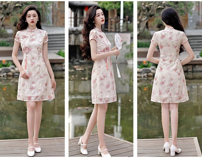 Oriental Floral Qipao Dress Midi Cheongsam