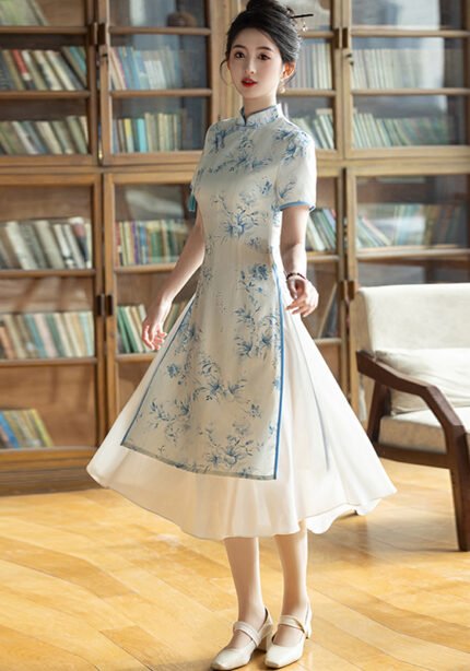 Porcelain Bloom Blue & White Floral Cheongsam
