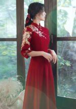 Red Floral Embroidered Traditional Qipao Dress