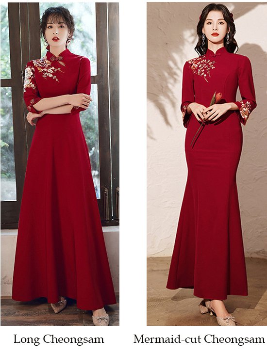 Red Floral Embroidered Traditional Qipao Dress