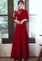 Red Floral Embroidered Traditional Qipao Dress