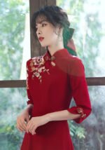 Red Floral Embroidered Traditional Qipao Dress