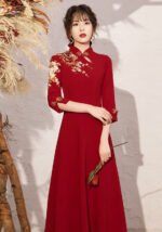 Red Floral Embroidered Traditional Qipao Dress