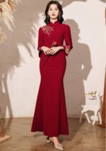 Red Floral Embroidered Traditional Qipao Dress