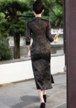 Retro Black Cheongsam Dress Long Split