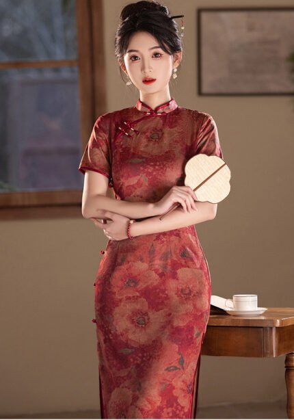 Retro Old Shanghai Red Cheongsam Dresses