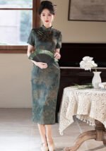 Royal Purple Green Traditional Floral Qipao