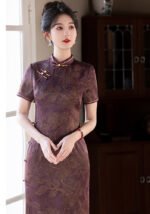 Royal Purple Green Traditional Floral Qipao