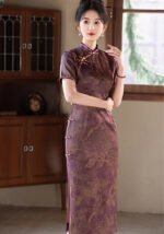 Royal Purple Green Traditional Floral Qipao
