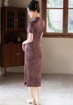 Royal Purple Green Traditional Floral Qipao