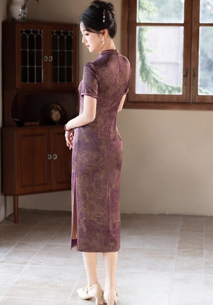 Royal Purple Green Traditional Floral Qipao